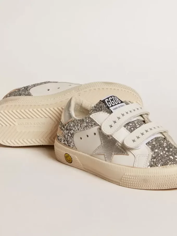 Biobasierter May Teen in Glitzeroptik mit silbernem Stern und Fersenlasche