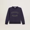 Blau-violettes Sweatshirt mit Golden Goose-Schriftzug auf der Vorderseite