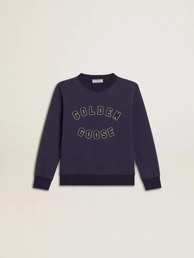 Blau-violettes Sweatshirt mit Golden Goose-Schriftzug auf der Vorderseite