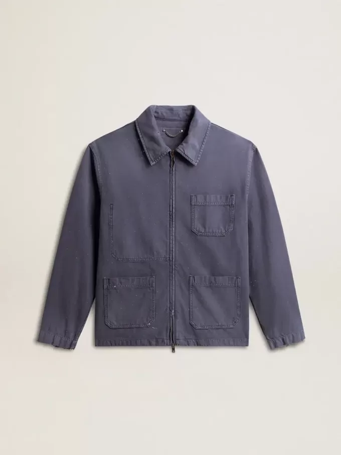 Blaue Herrenjacke aus Denim-Baumwolle mit Used-Look