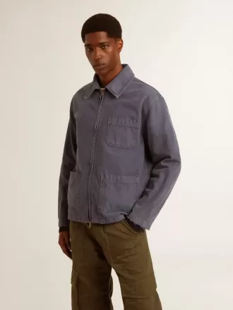 Blaue Herrenjacke aus Denim-Baumwolle mit Used-Look