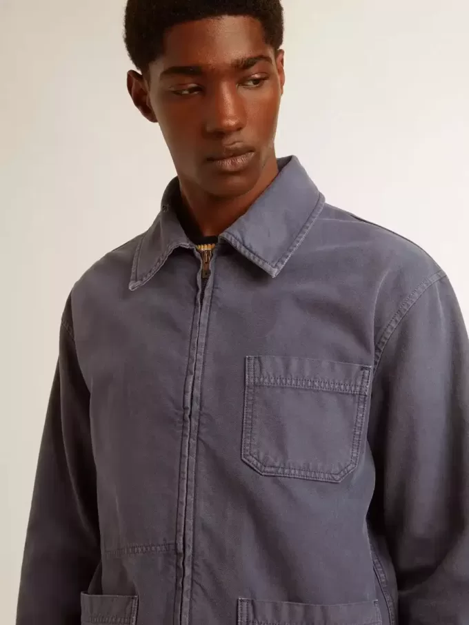 Blaue Herrenjacke aus Denim-Baumwolle mit Used-Look