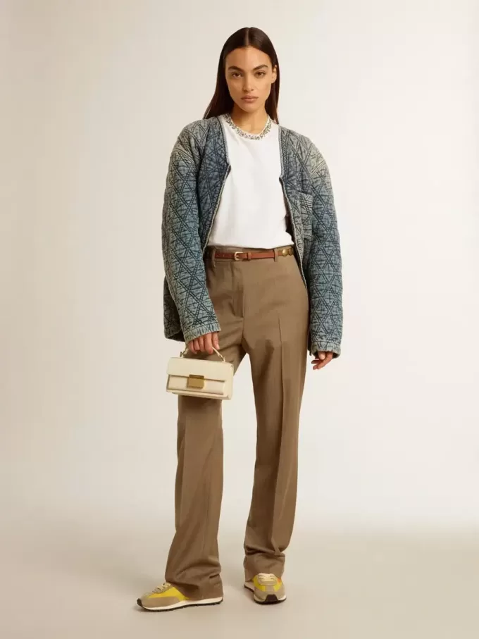 Blaue Steppjacke für Damen aus Baumwolldenim mit Used-Look