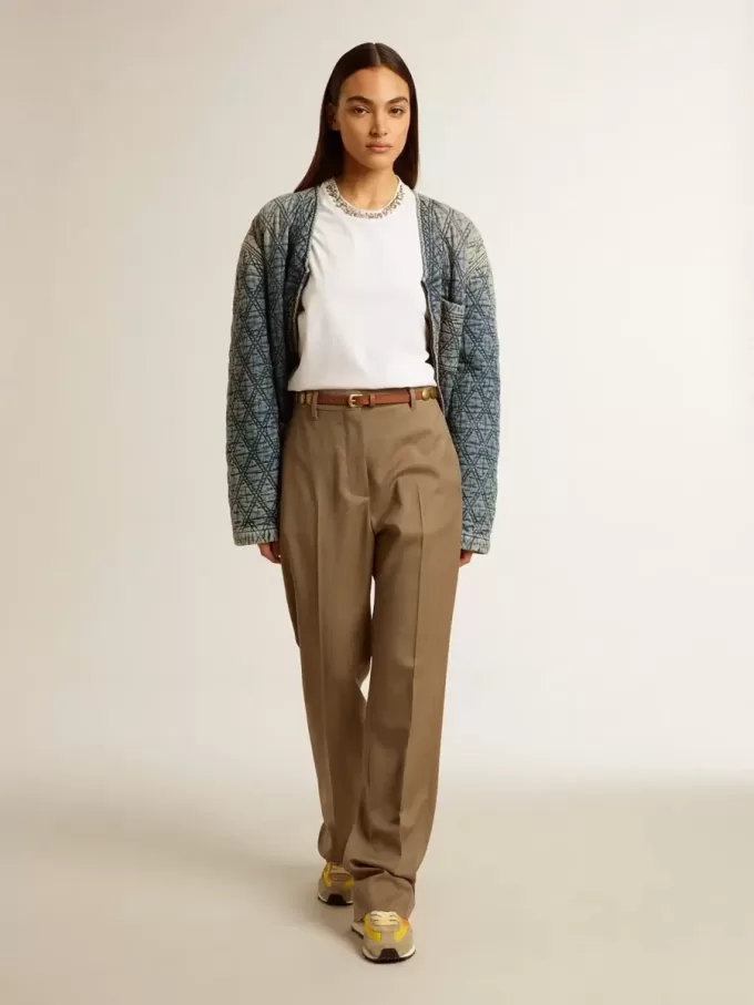 Blaue Steppjacke für Damen aus Baumwolldenim mit Used-Look