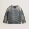 Blaue Steppjacke für Damen aus Baumwolldenim mit Used-Look