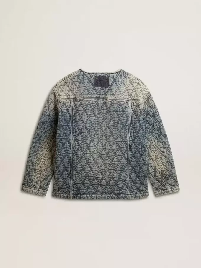 Blaue Steppjacke für Damen aus Baumwolldenim mit Used-Look