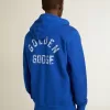 Blauer Herren-Hoodie mit Schriftzug auf der Rückseite