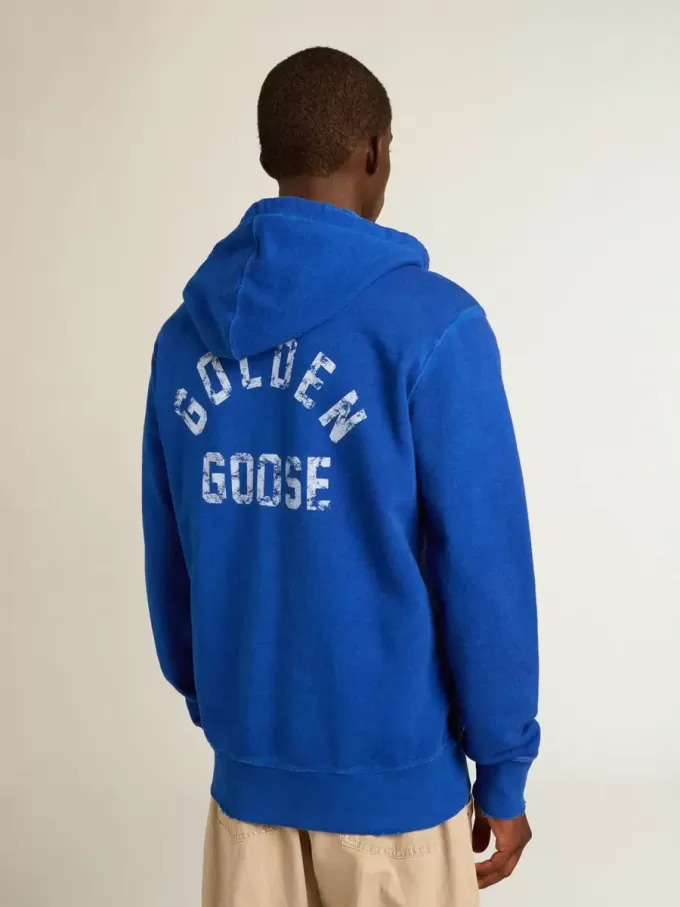 Blauer Herren-Hoodie mit Schriftzug auf der Rückseite