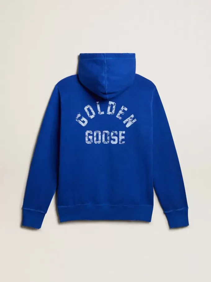 Blauer Herren-Hoodie mit Schriftzug auf der Rückseite