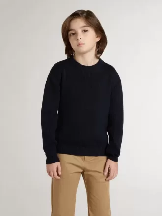 Blauer Pullover mit Rundhalsausschnitt für Jungen mit „Golden”-Schriftzug auf der Rückseite