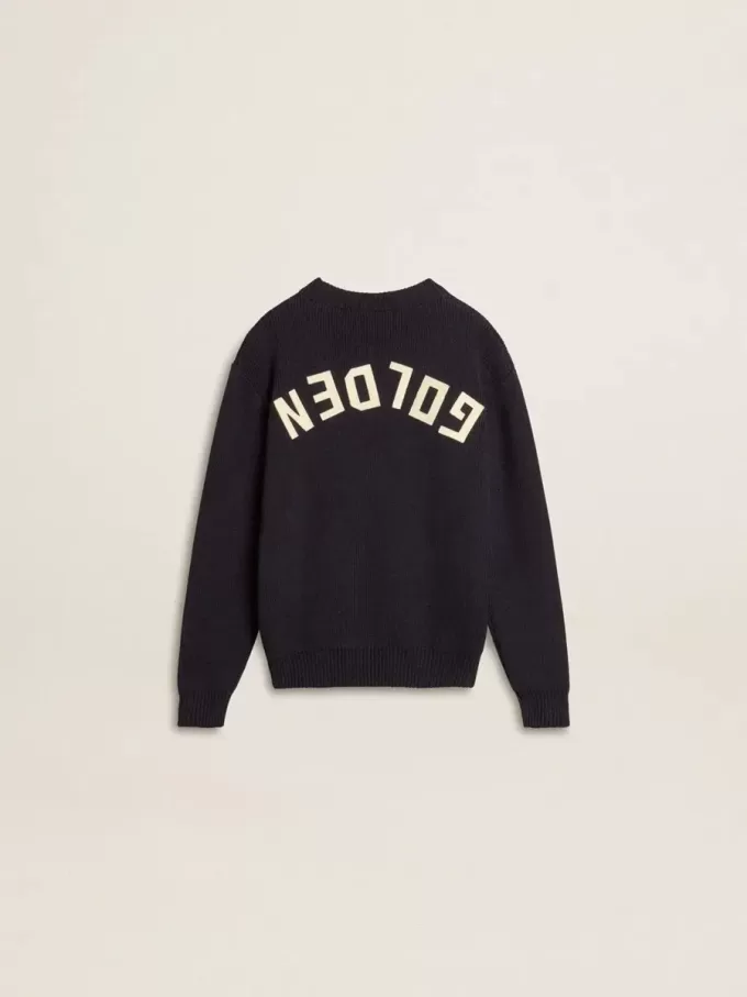 Blauer Pullover mit Rundhalsausschnitt für Jungen mit „Golden”-Schriftzug auf der Rückseite