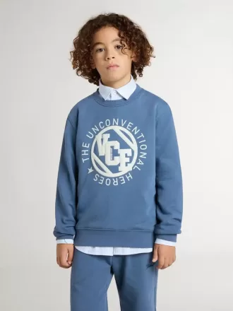 Blaues Sweatshirt für Kinder mit weißen Prägungen