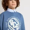 Blaues Sweatshirt für Kinder mit weißen Prägungen
