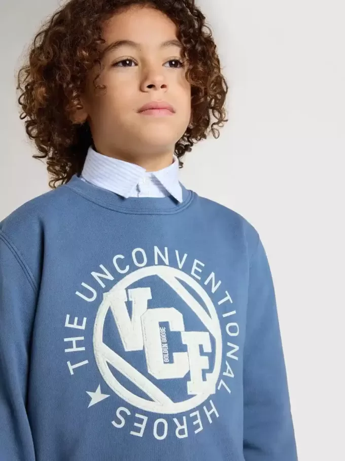 Blaues Sweatshirt für Kinder mit weißen Prägungen