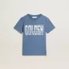 Blaues T-Shirt für Jungen mit weißem Aufdruck