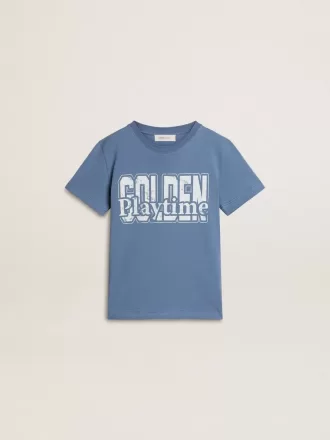 Blaues T-Shirt für Jungen mit weißem Aufdruck