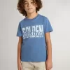 Blaues T-Shirt für Jungen mit weißem Aufdruck