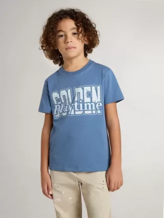 Blaues T-Shirt für Jungen mit weißem Aufdruck