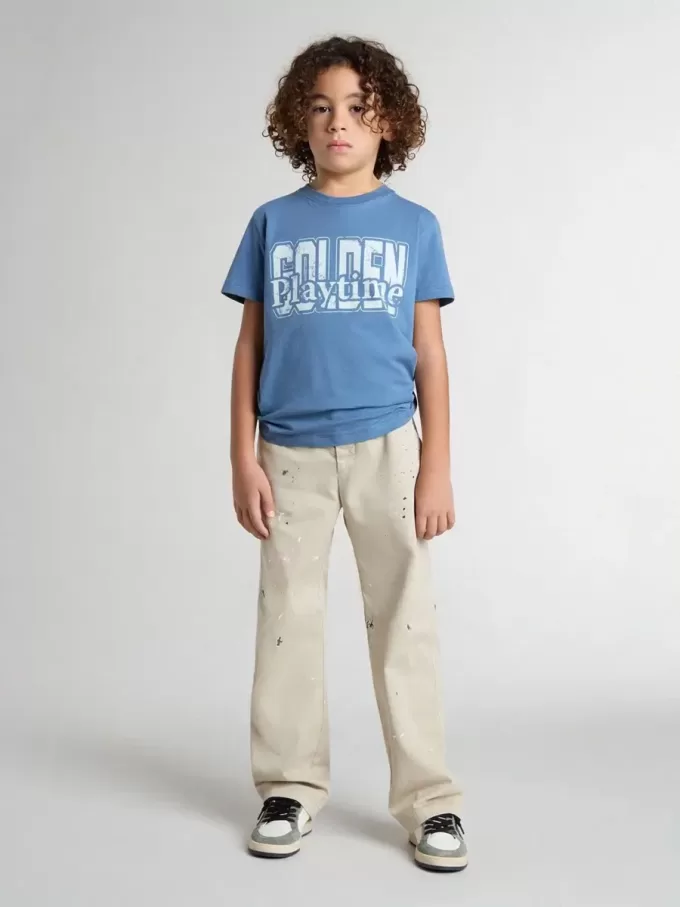 Blaues T-Shirt für Jungen mit weißem Aufdruck