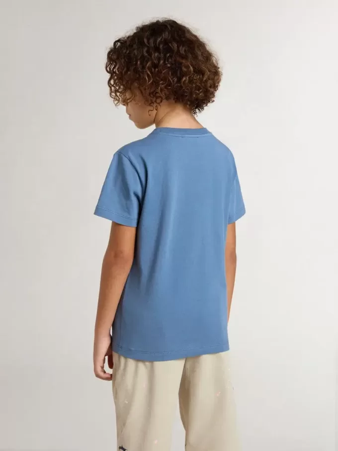 Blaues T-Shirt für Jungen mit weißem Aufdruck