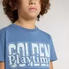 Blaues T-Shirt für Jungen mit weißem Aufdruck