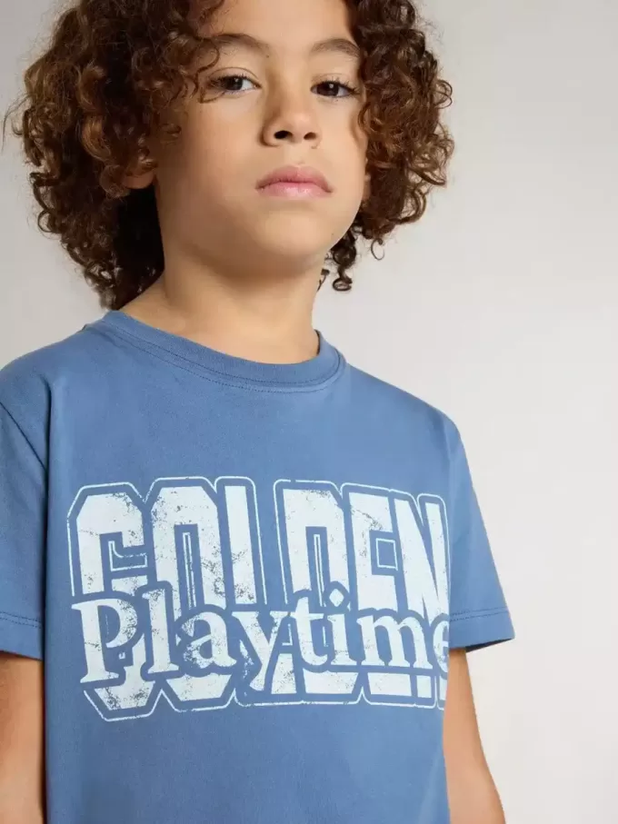 Blaues T-Shirt für Jungen mit weißem Aufdruck