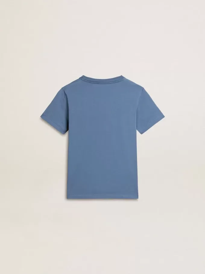 Blaues T-Shirt für Jungen mit weißem Aufdruck