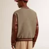 Bomberjacke aus grau melierter Wolle mit Lederärmeln Bomberjacke aus grau melierter Wolle mit Lederärmeln