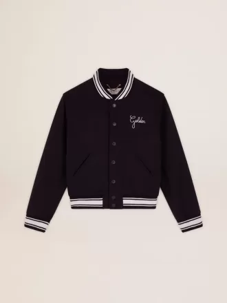 Bomberjacke für Damen aus dunkelblauer Wolle mit weißen Details