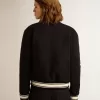 Bomberjacke für Damen aus dunkelblauer Wolle mit weißen Details
