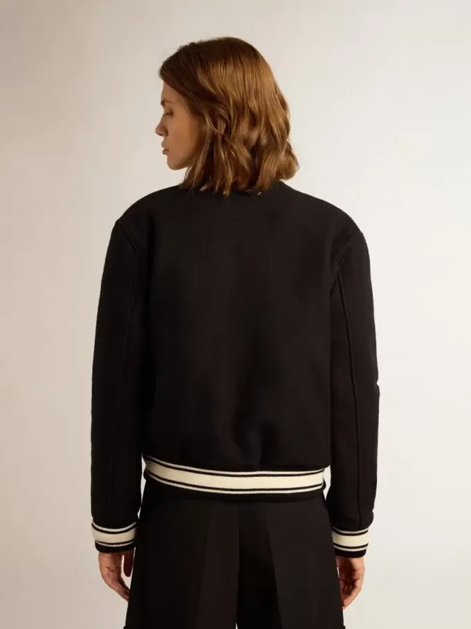 Bomberjacke für Damen aus dunkelblauer Wolle mit weißen Details