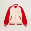 Bomberjacke in Used-Optik in Weiß und Rot mit Stickerei