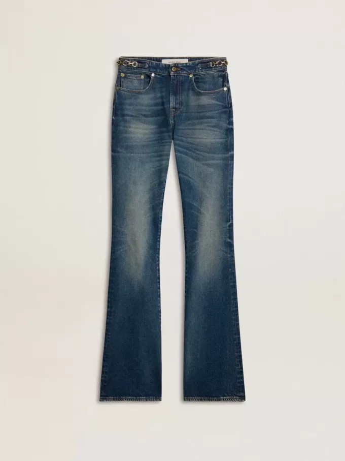 Bootcut-Jeans für Damen mit Vintage-Waschung und metallischen Details