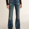 Bootcut-Jeans für Damen mit Vintage-Waschung und metallischen Details