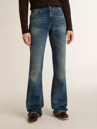 Bootcut-Jeans für Damen mit Vintage-Waschung und metallischen Details