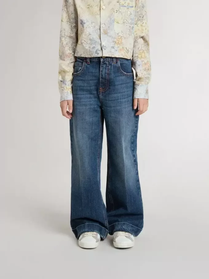 Bootcut-Jeans für Mädchen mit mittlerer Waschung und Stickerei