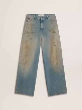 Boyfriend-Jeans für Damen mit Used-Effekt, Sandwaschung und Nieten
