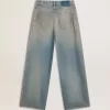Boyfriend-Jeans für Damen mit Used-Effekt, Sandwaschung und Nieten