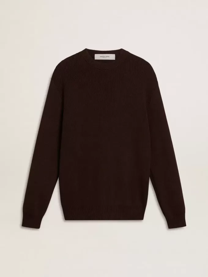 Brauner Herrenpullover mit Rundhalsausschnitt und „Golden”-Schriftzug auf der Rückseite