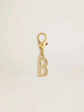 Buchstabe B-Anhänger aus goldfarbenem Messing mit Kristallen