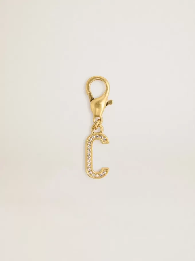 Buchstabe C-Anhänger aus goldfarbenem Messing mit Kristallen Buchstabe C-Anhänger aus goldfarbenem Messing mit Kristallen