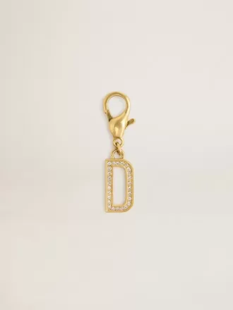 Buchstabe D-Anhänger aus goldfarbenem Messing mit Kristallen