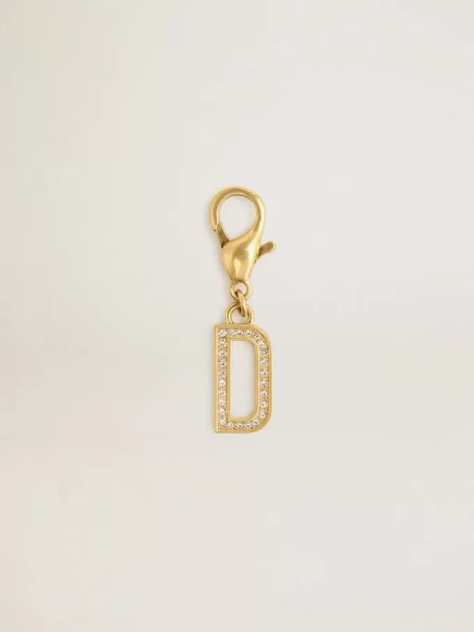 Buchstabe D-Anhänger aus goldfarbenem Messing mit Kristallen Buchstabe D-Anhänger aus goldfarbenem Messing mit Kristallen