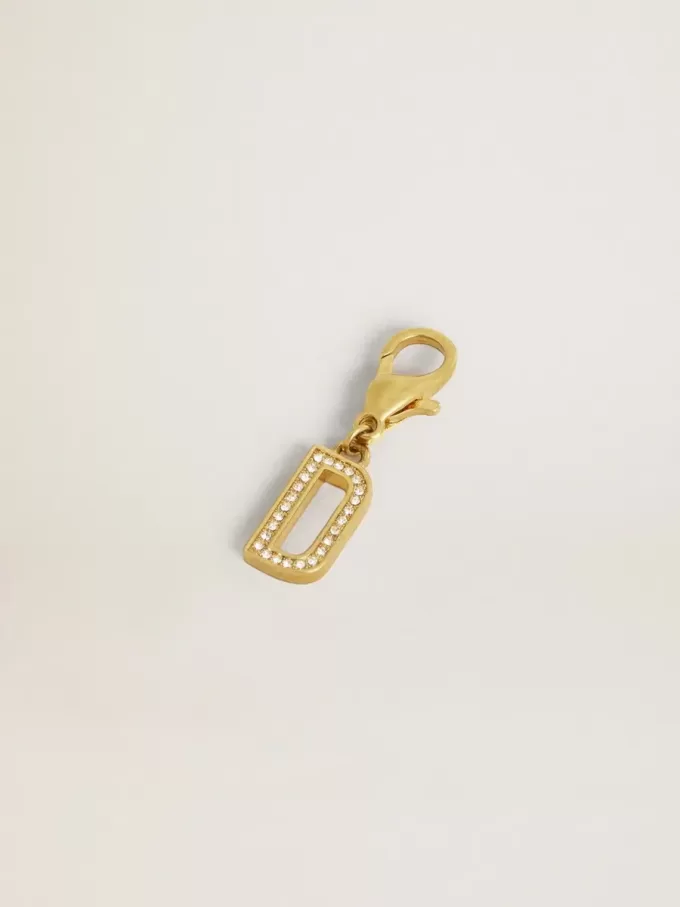 Buchstabe D-Anhänger aus goldfarbenem Messing mit Kristallen Buchstabe D-Anhänger aus goldfarbenem Messing mit Kristallen
