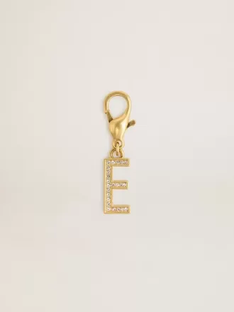 Buchstabe E-Anhänger aus goldfarbenem Messing mit Kristallen