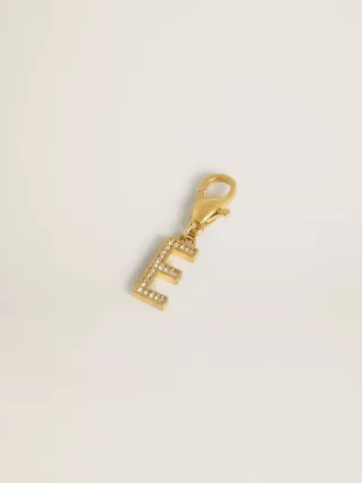 Buchstabe E-Anhänger aus goldfarbenem Messing mit Kristallen