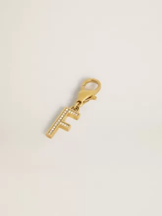 Buchstabe F-Anhänger aus goldfarbenem Messing mit Kristallen