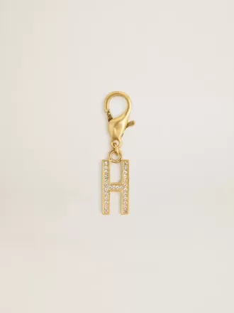 Buchstabe H-Anhänger aus goldfarbenem Messing mit Kristallen