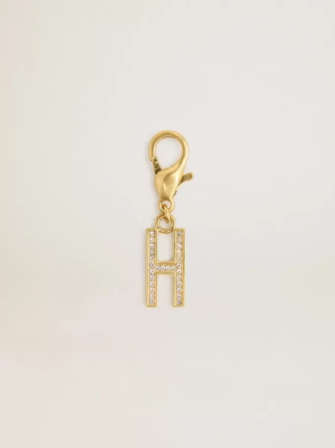 Buchstabe H-Anhänger aus goldfarbenem Messing mit Kristallen
