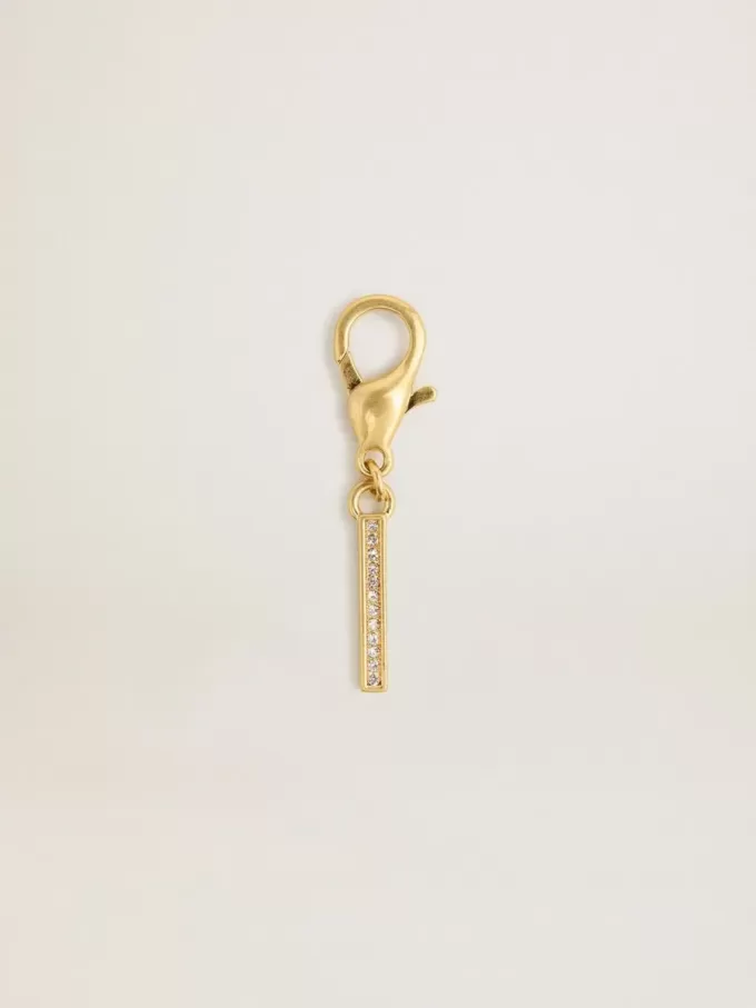 Buchstabe I-Anhänger aus goldfarbenem Messing mit Kristallen